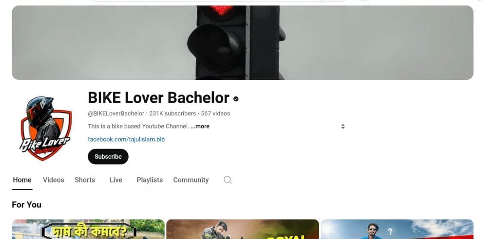 Bike Lover Bachelor YouTube Channel Image